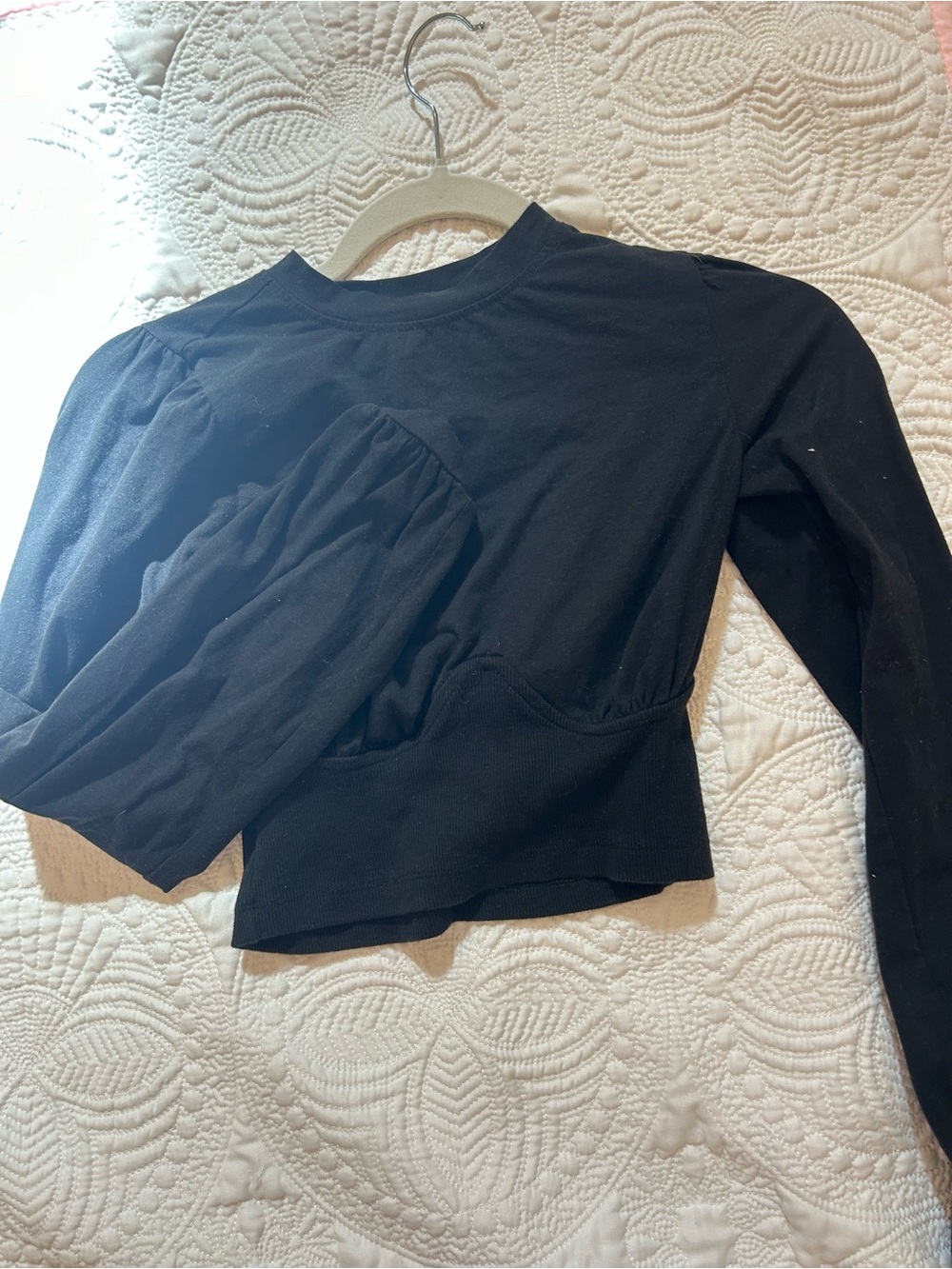 Fashion Nova Black Puff Sleeve Long-Sleeve Cropped Top